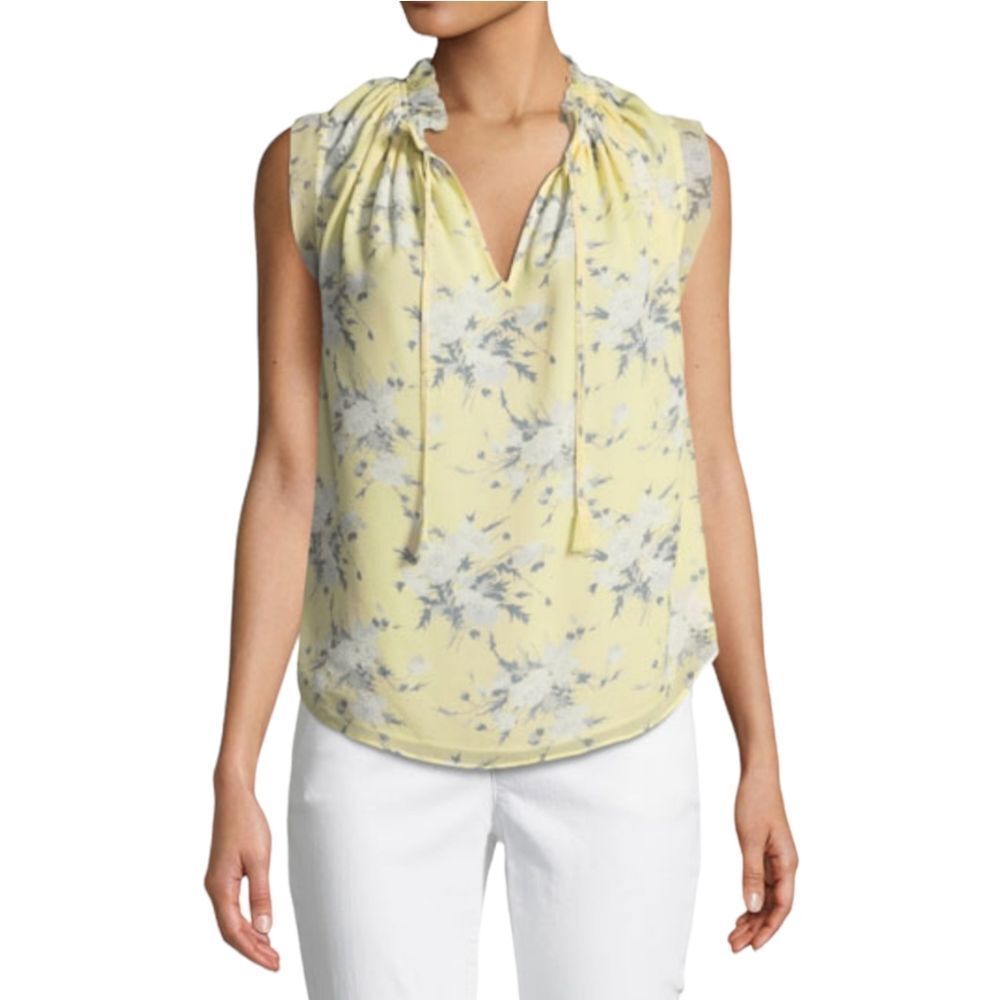 REBECCA TAYLOR Sleeveless Lemon Rose-Print Silk Blouse 6